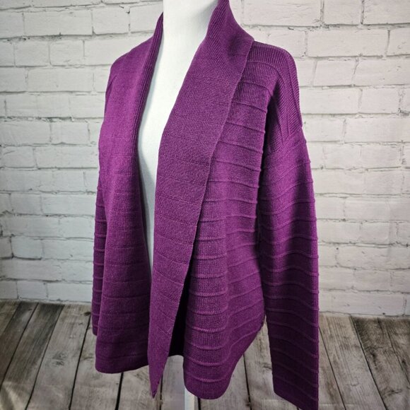 WOMENS ROYAL ROBBINS PURPLE RIBBED CARDIGAN WATERFALL COLLAR EGGPLANT COLOR MED - Picture 8 of 8